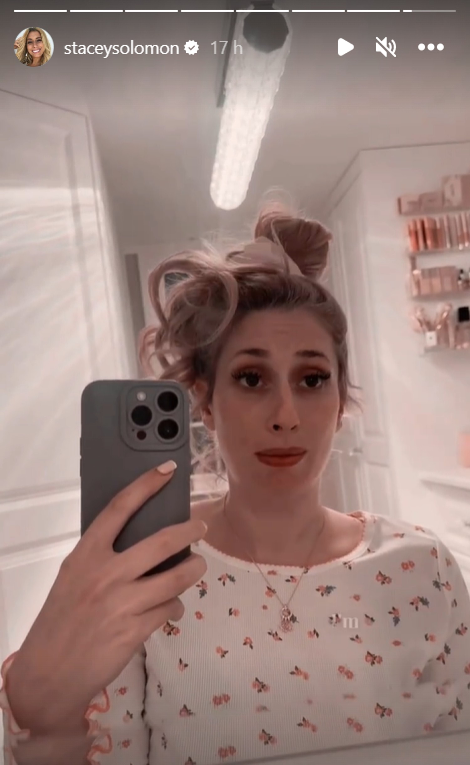 Stacey Solomon videoing herself in the bathroom