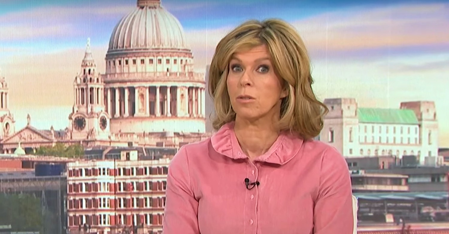 Kate Garraway looking shocked in pink dress on GMB today