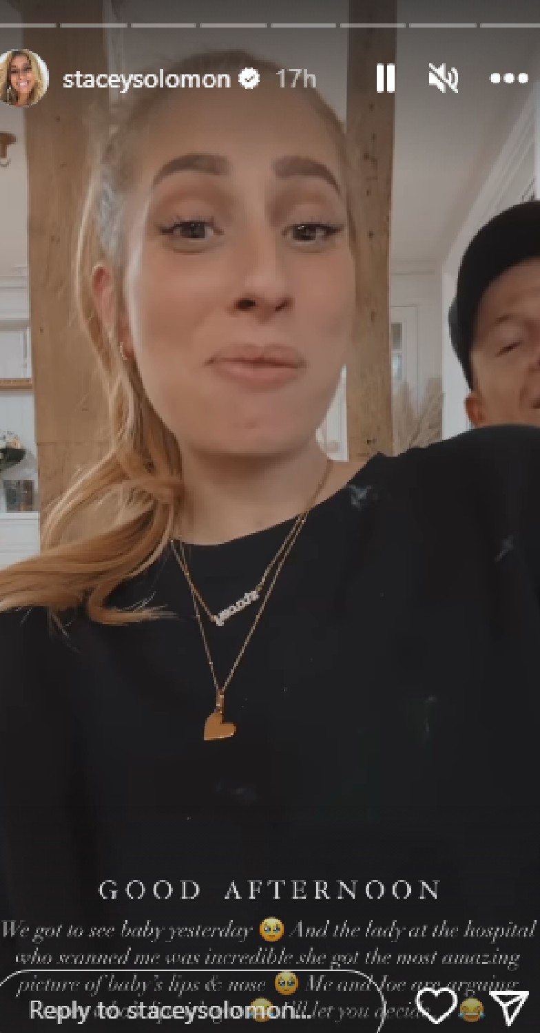 Stacey Solomon speaks to the camera alongside Joe Swash on Instagram