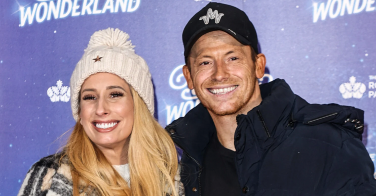 Stacey Solomon and Joe Swash in wooly hats