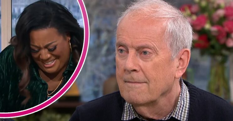 Alison Hammond laughing and Gyles Brandreth looking serious on This Morning