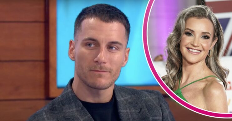 Strictly pro Gorka Marquez smiling on Loose Women and Helen Skelton wearing a green dress