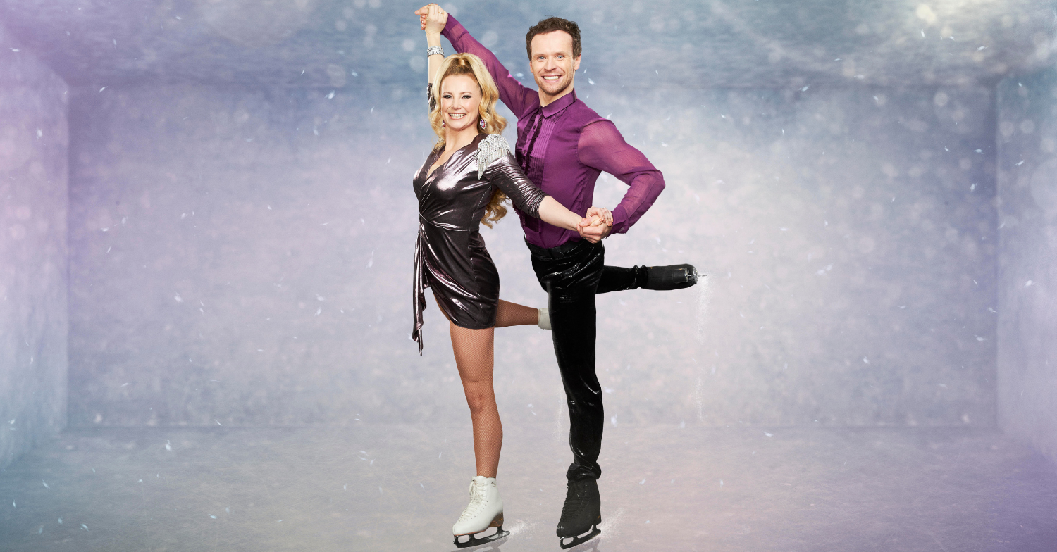 Carley Stenson and partner Mark Hanretty press image sees them pose on the ice