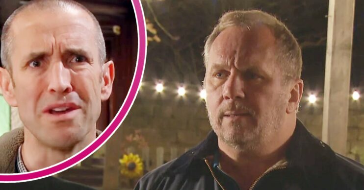 Will looks angry on Emmerdale - inset, Sam seems upset and confused (Credit: ITV/Composite: Entertainment Daily)