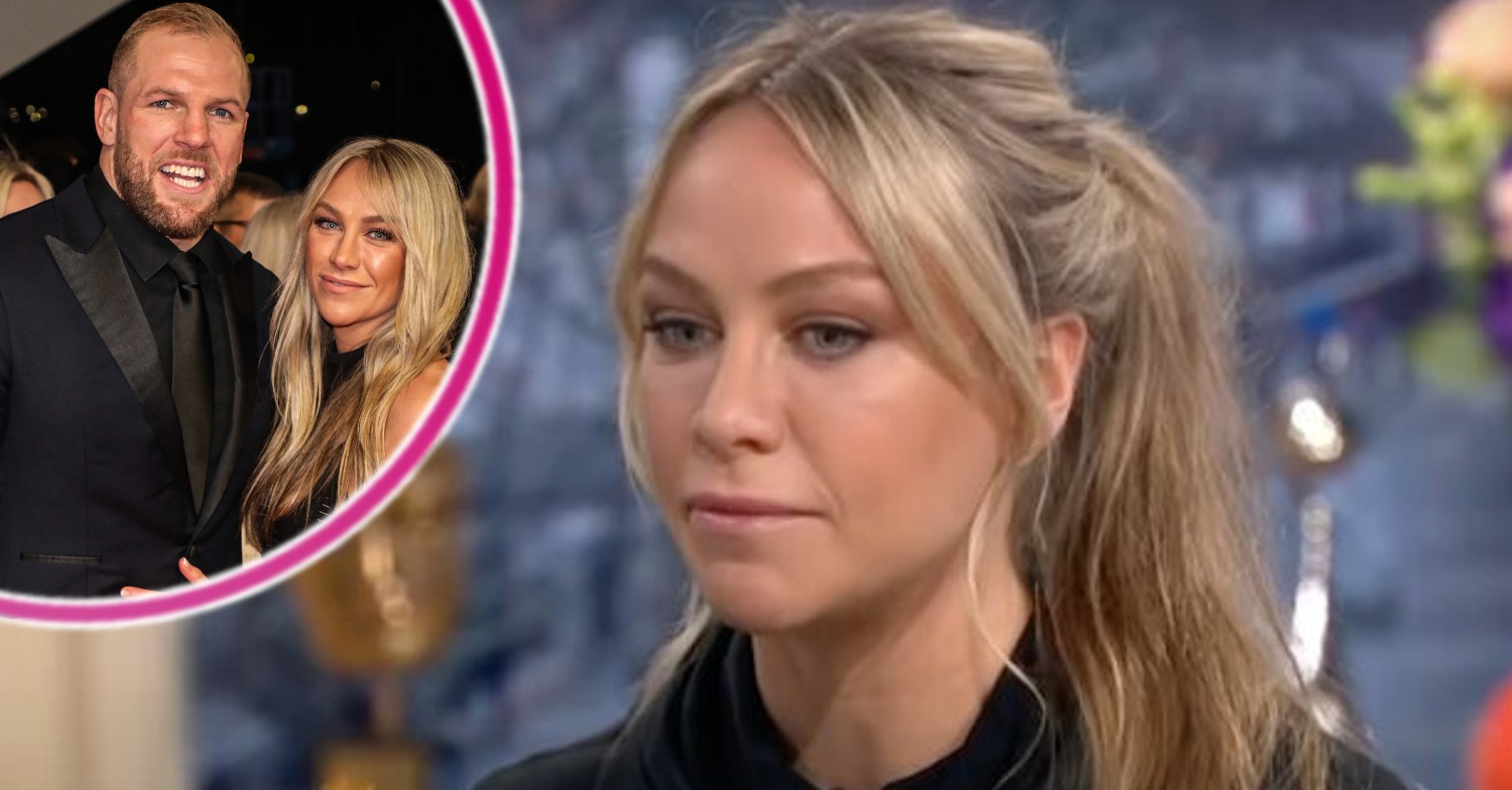 Chloe Madeley and James Haskell smiling, Chloe on This Morning