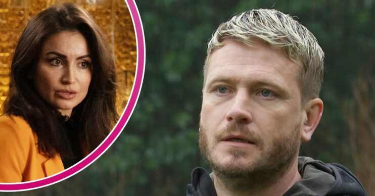 Emmerdale characters David and Leyla looking concerned