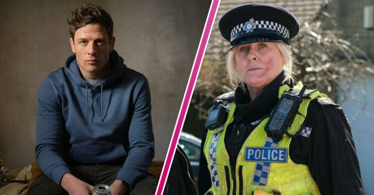 Catherine and Tommy frown in Happy Valley series 3
