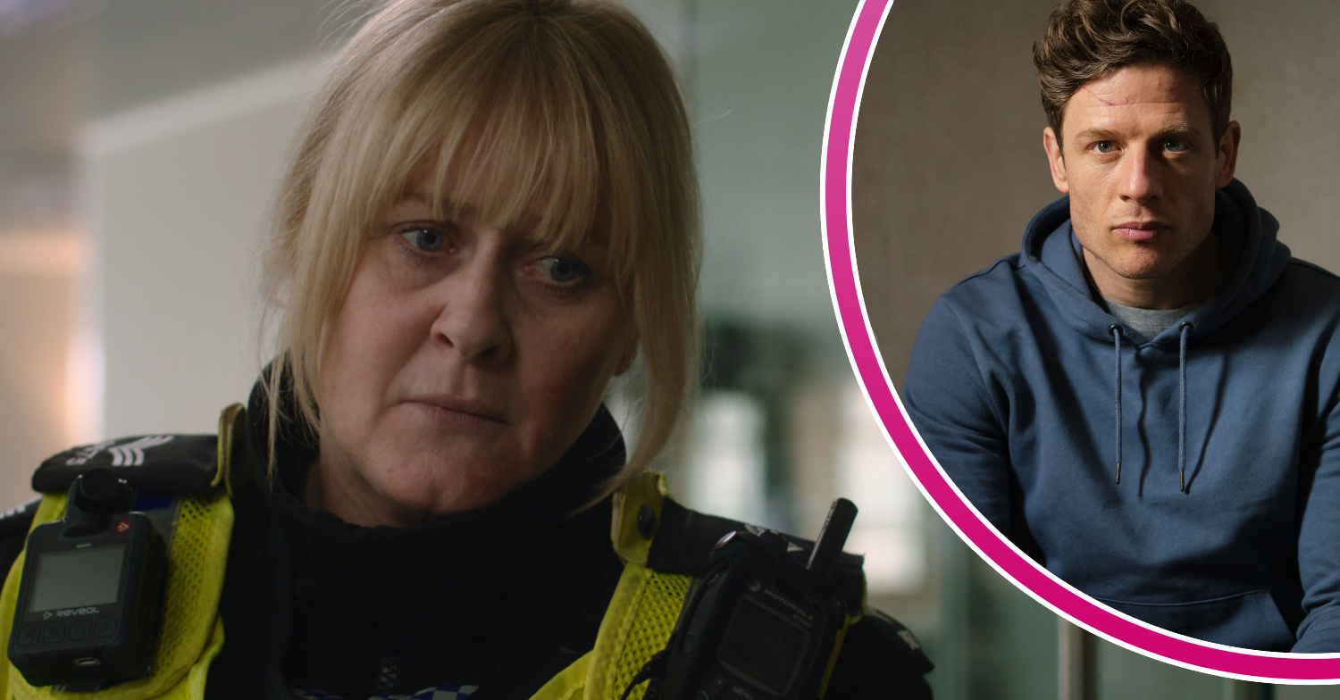 Catherine and Tommy frown in Happy Valley series 3