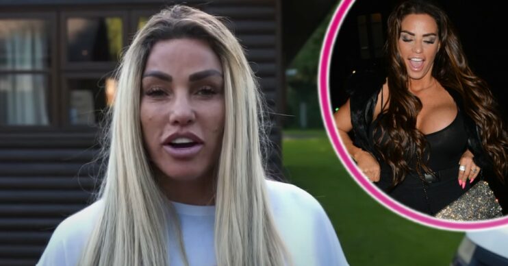 Katie Price looking shocked and walking outside