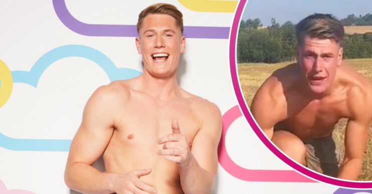 Will Young smiling on Love Island and helping a sheep in his TikTok video