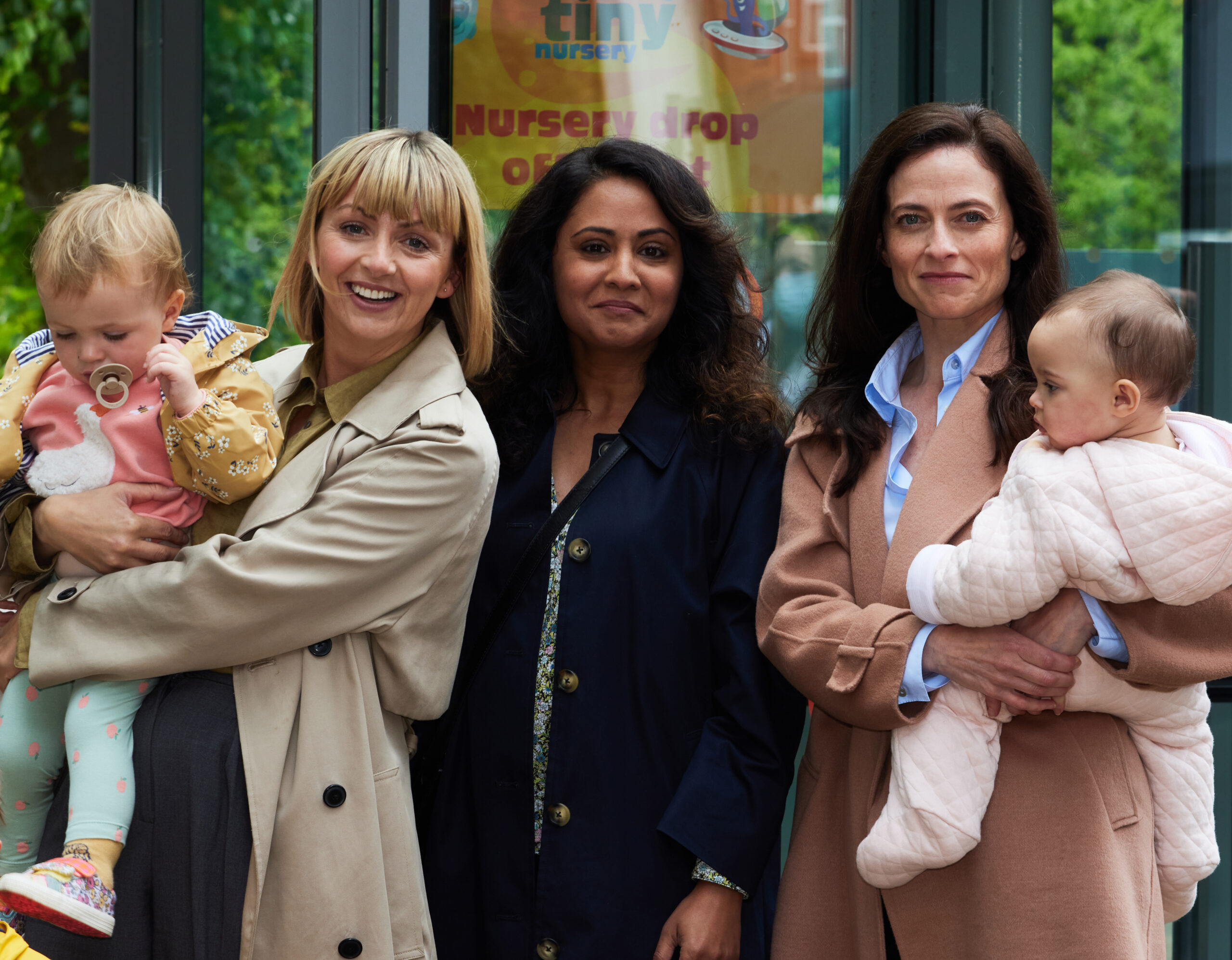 Lisa McGrillis, Parminder Nagra and Lara Pulver pose with children for Maternal
