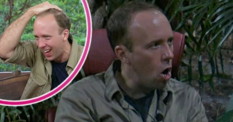 Matt Hancock touching his head and speaking on I'm A Celebrity