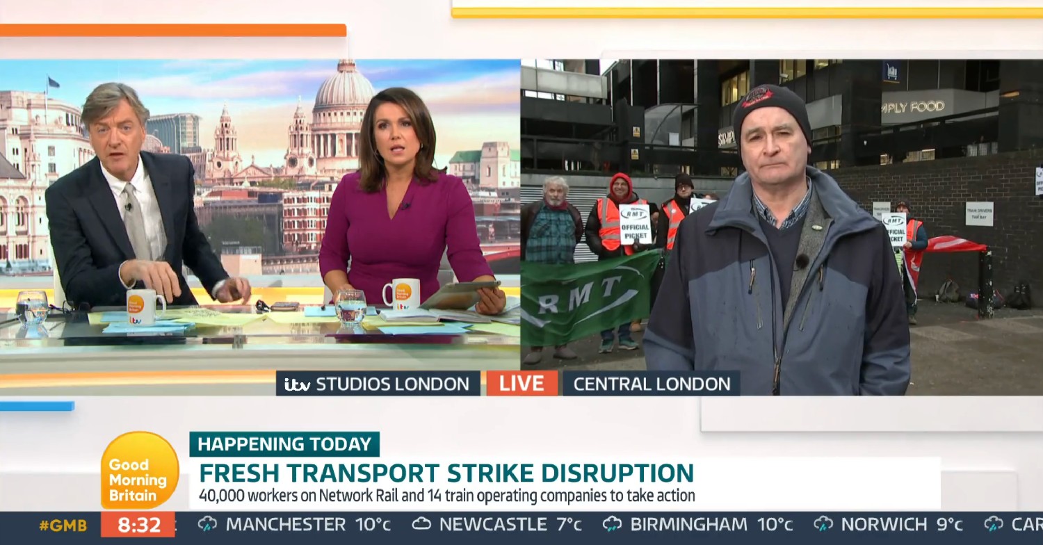 Richard Madeley and Susanna Reid interviewing Mick Lynch on GMB today 