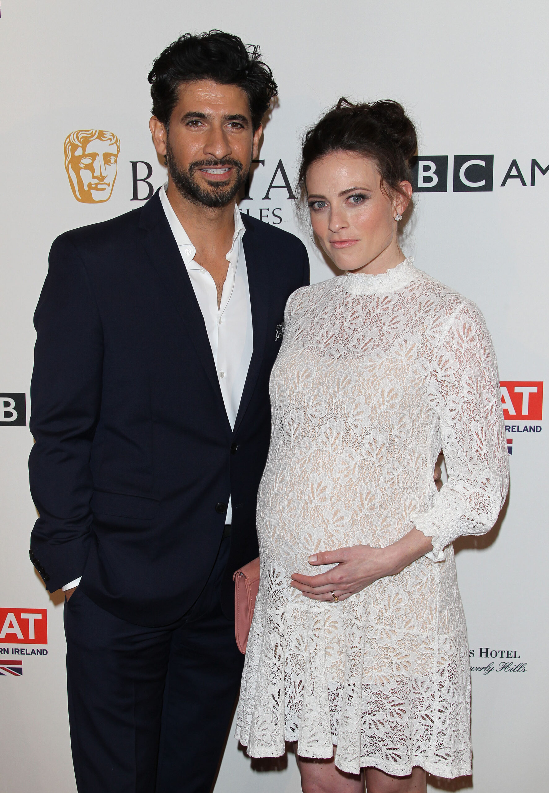 Lara Pulver and Raza Jaffrey pose together at BAFTAs 2018