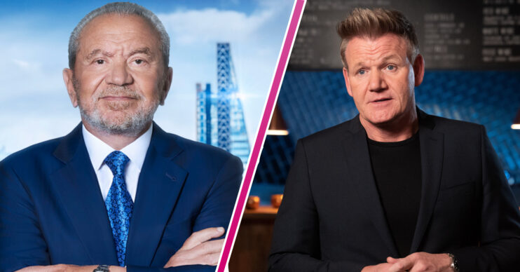 Lord Alan Sugar with his arms folded on The Apprentice, Gordon Ramsay on Future Food Stars