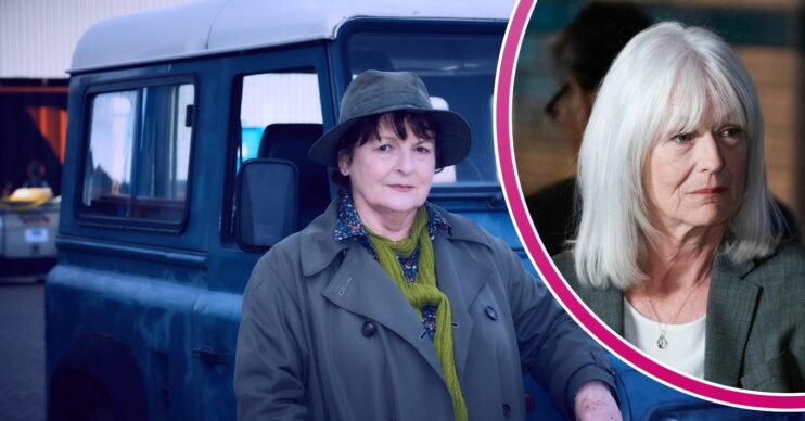 Vera's Brenda Blethyn posing next to a car and Sian Webber smiling