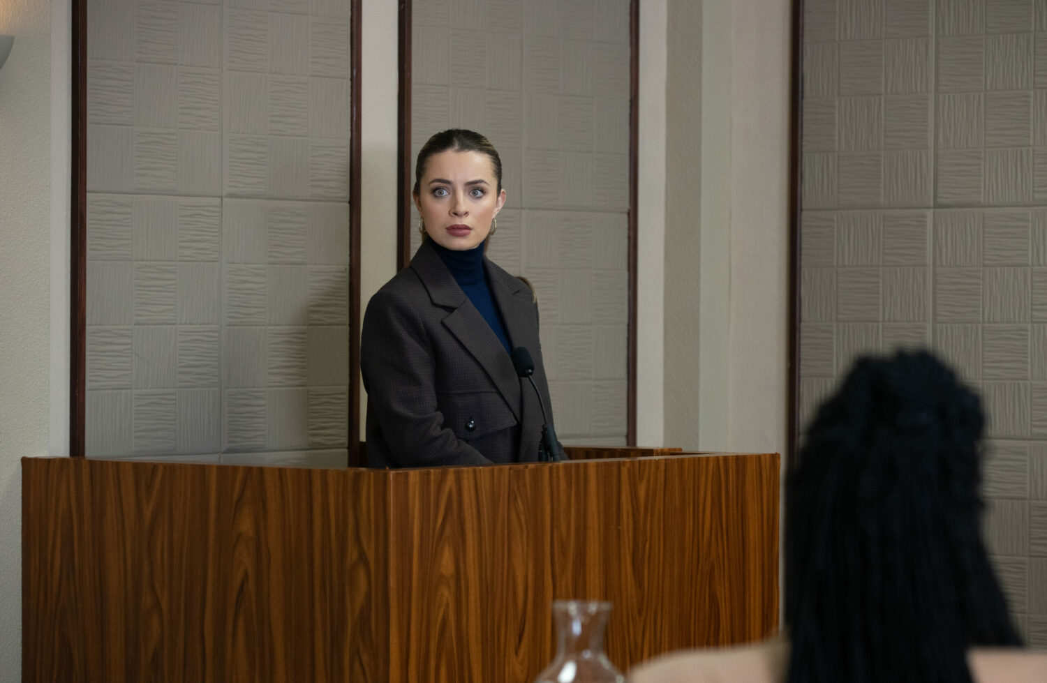 Wide-eyed Daisy can't believe it in the court in Corrie