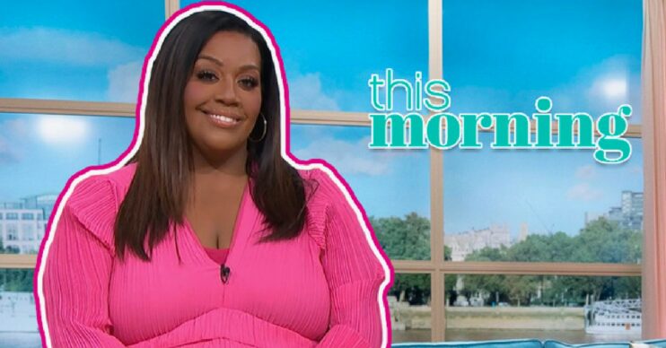 Alison Hammond smiling in pink outfit alongside This Morning logo