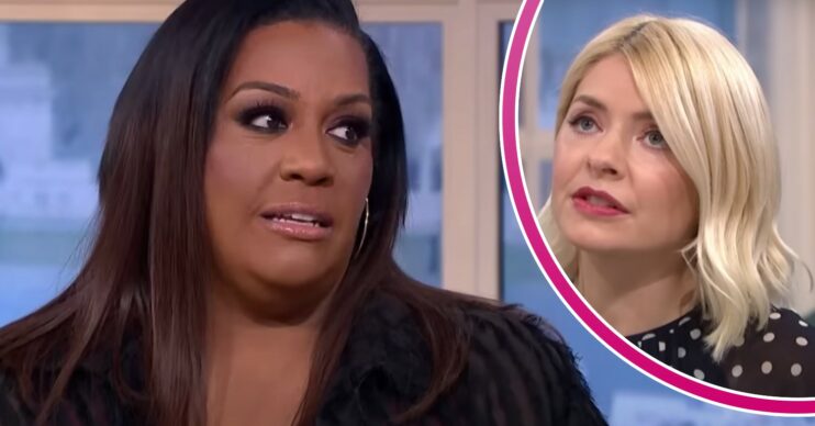 Alison Hammond looks concerned, Holly Willoughby looks upwards