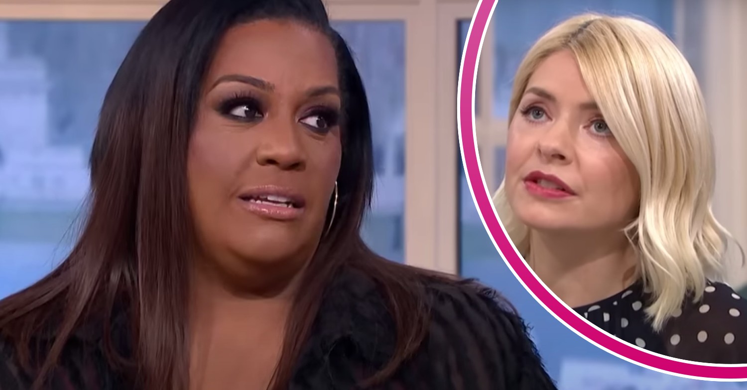 Alison Hammond looks concerned, Holly Willoughby looks upwards