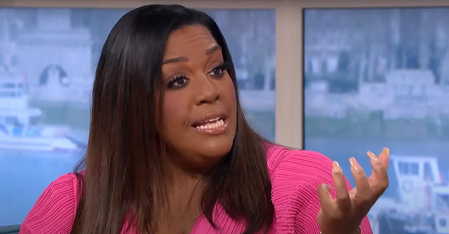 Alison Hammond wearing a bright pink dress on This Morning