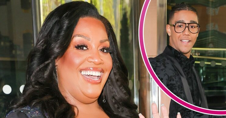 Alison Hammond smiles, son Aidan Hammond looks at the camera