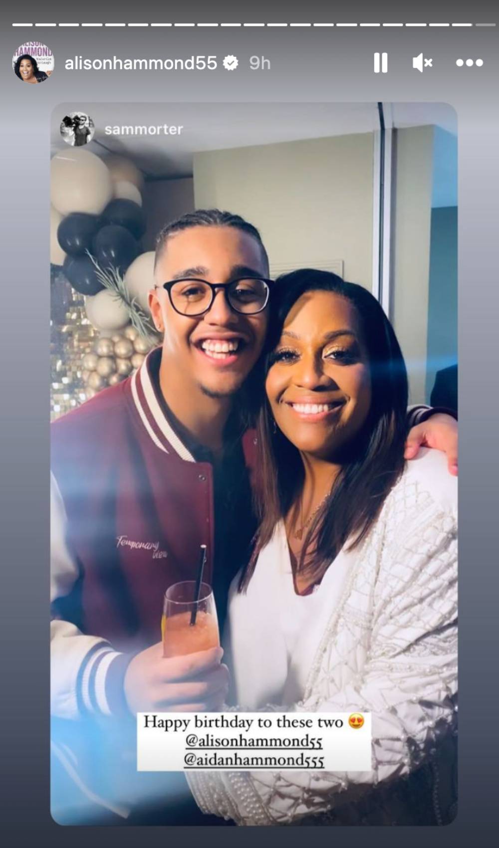Alison Hammond and Aiden Hammond celebrate at their joint birthday party