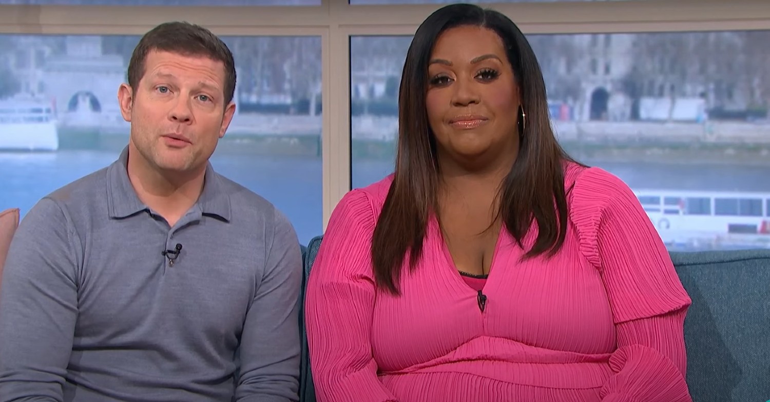 Dermot O'Leary talking and Alison Hammond smiling on This Morning