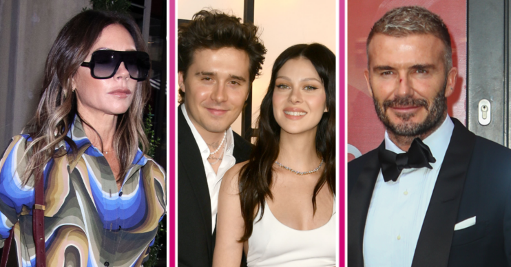 Victoria and David Beckham and Brooklyn with his wife