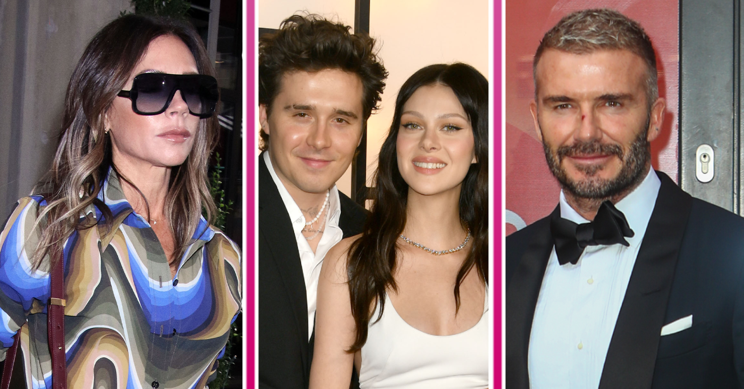 Victoria and David Beckham and Brooklyn with his wife