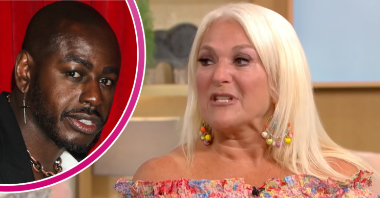 Vanessa Feltz being interviewed and her ex Ben inset