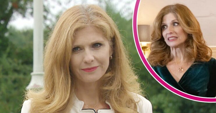 Bernice smiling on Emmerdale; inset, she pulls an awkward, cheeky face (Credit: ITV/Composite: Entertainment Daily)
