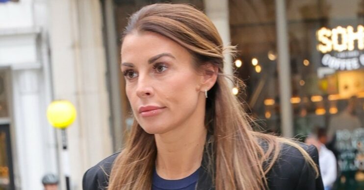 Coleen Rooney looking serious at court case