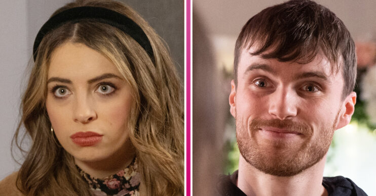 Coronation Street's Daisy is looking uncomfortable whilst Justin is smiling