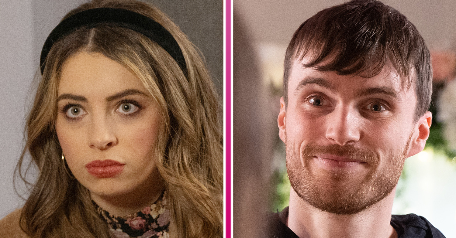 Coronation Street's Daisy is looking uncomfortable whilst Justin is smiling