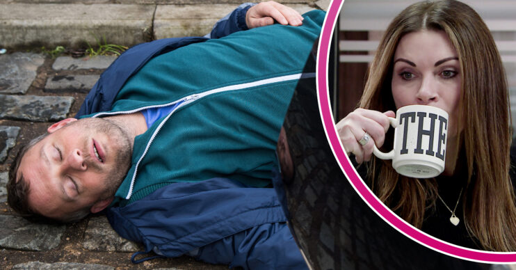 Paul is lying on the floor in pain and, in a bubble, Carla is sipping out of a bug