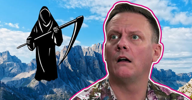 Coronation Street's Sean Tully looks shocked with the grim reaper silhouette in comp image