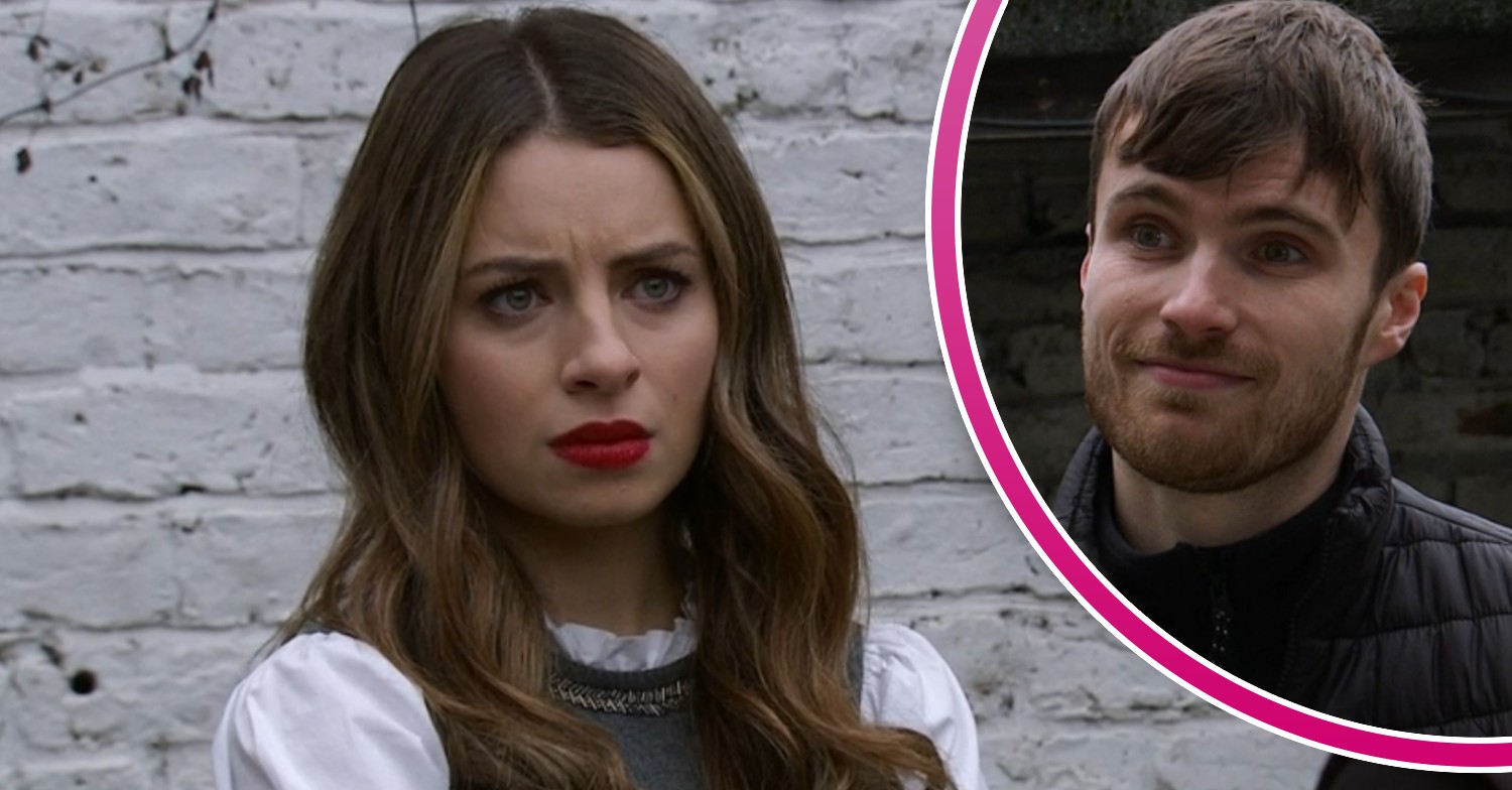 Daisy looks concerned as Justin smiles in Coronation Street