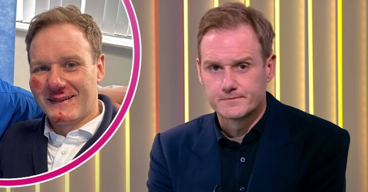 Dan Walker reveals injuries from crash, and previously looks to the camera in the news studio