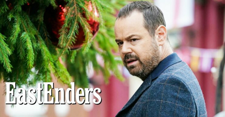 Danny Dyer looking shady as Mick Carter on EastEnders; logo in bottom left corner (Credit: BBC/Composite: Entertainment Daily)