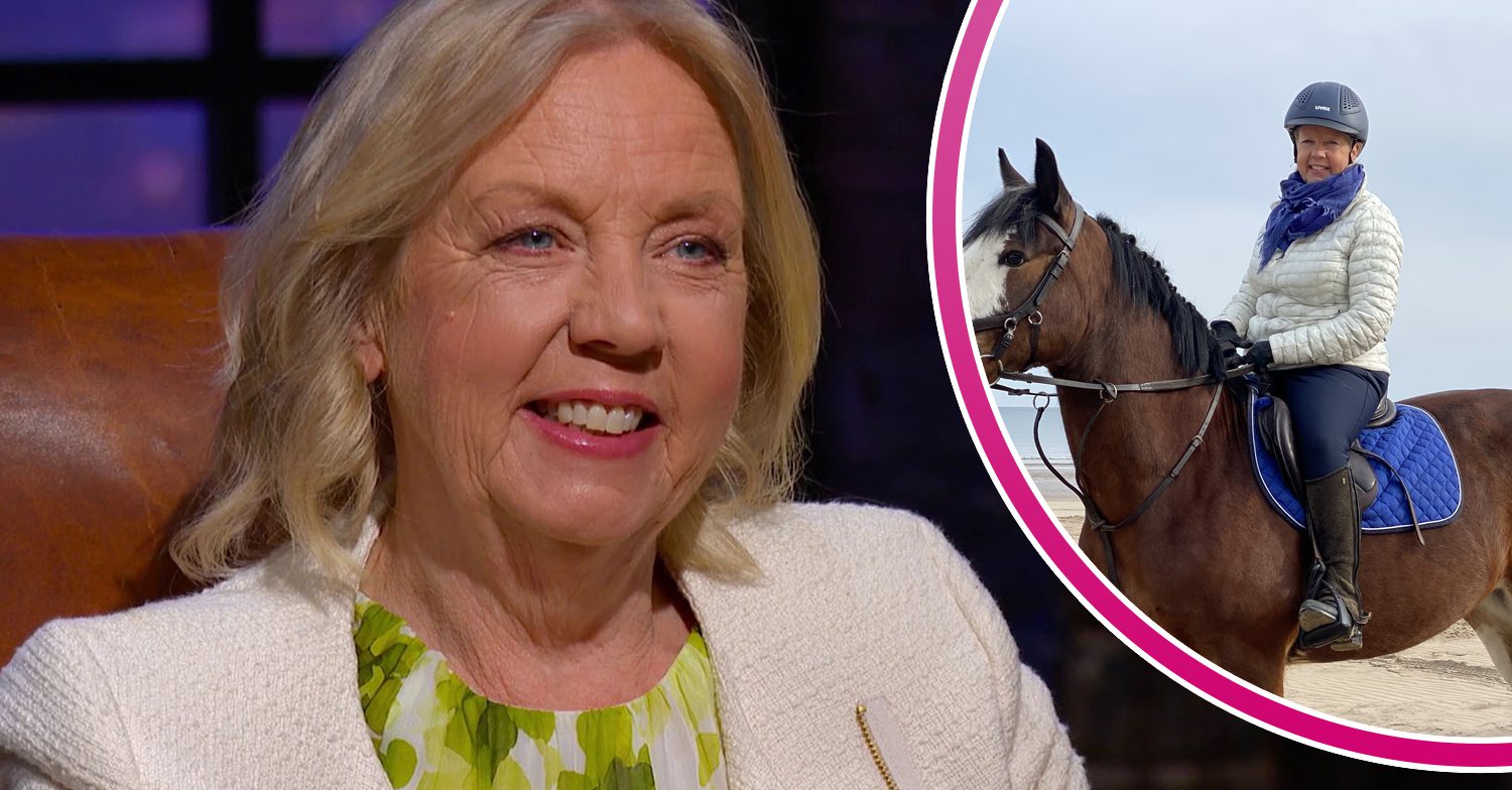 Deborah Meaden on Dragons' Den and inset on horseback for B&B on the Sea