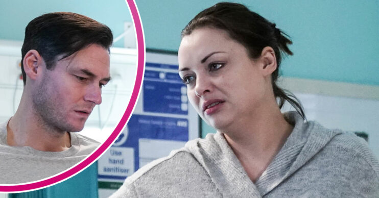 EastEnders' Whitney looks upset and, in a bubble, Zack looks upset