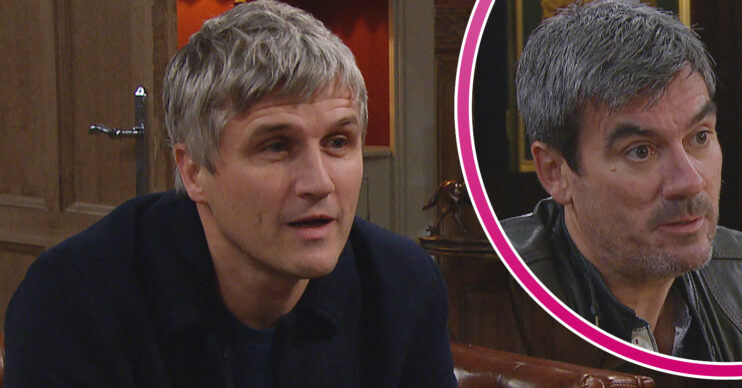 Emmerdale's Caleb is looking serious and, in a bubble, Cain is serious