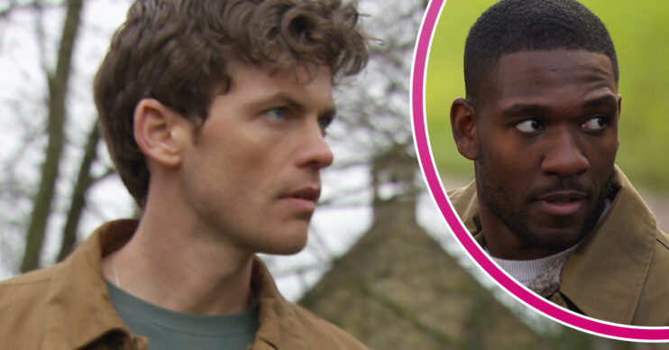 Emmerdale's Marcus and, in a bubble, Ethan