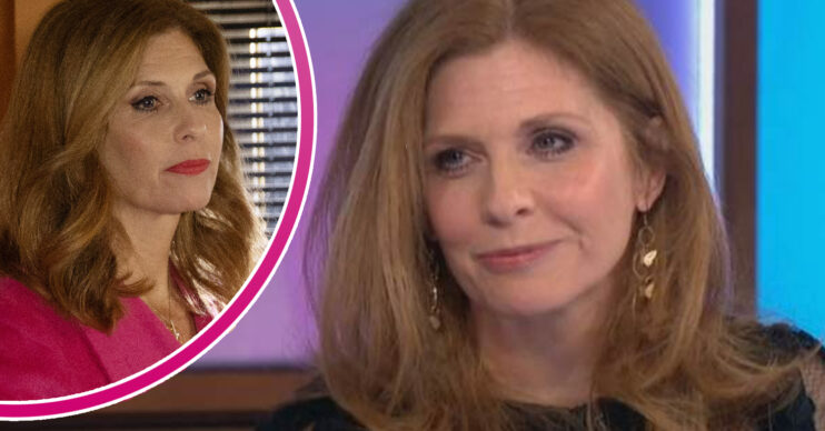 Emmerdale's Samantha Giles is smiling on Loose Women and, in a bubble, is Bernice