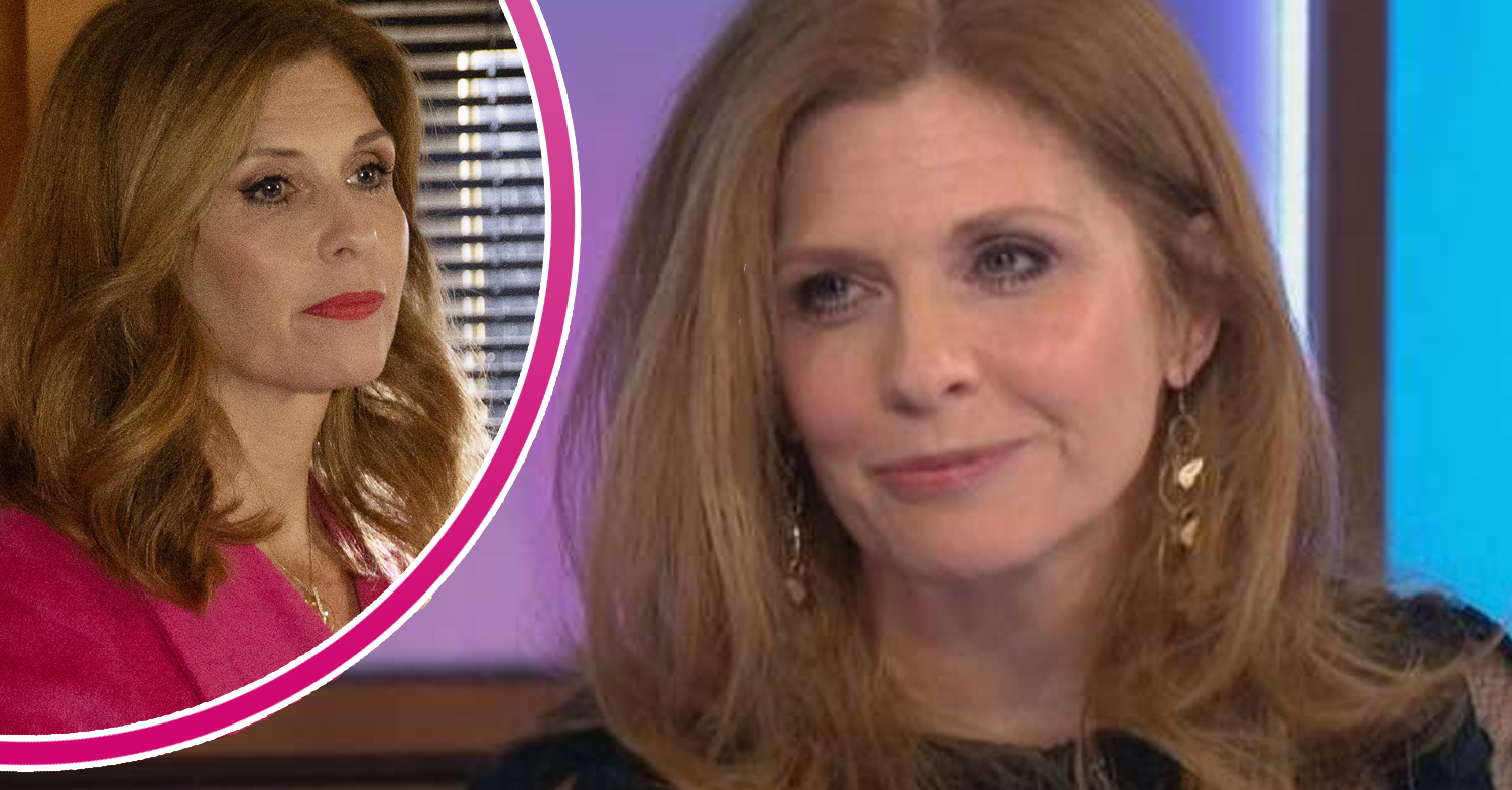 Emmerdale's Samantha Giles is smiling on Loose Women and, in a bubble, is Bernice