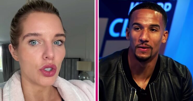 Helen Flanagan speaks to camera, Scott Sinclair addresses his interviewer