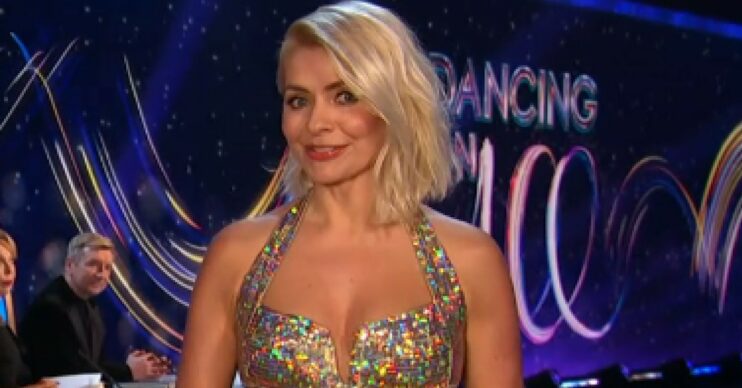 Holly Willoughby in shimmery dress on Dancing On Ice