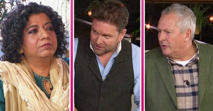 Asma Khan listens, James Martin angles his head, and Nick Nairn makes his point on James Martin Saturday Morning today