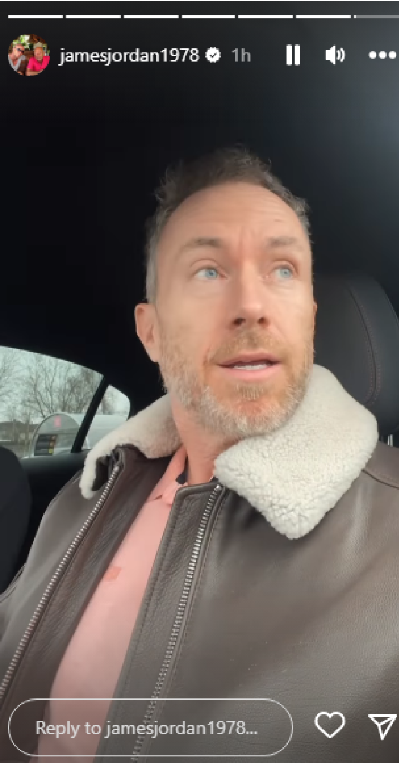 James Jordan speaks to the camera on Instagram